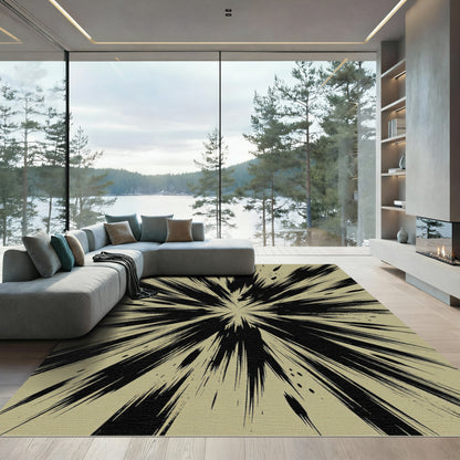 Bold Black Burst Abstract Grunge Rug