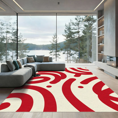 Crimson Swirl Abstract Dots Rug
