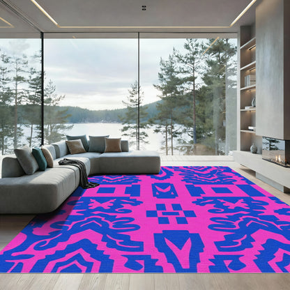 Vibrant Blue Pink Baroque Geometric Rug
