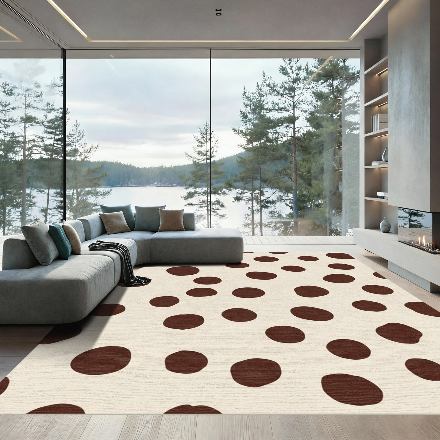 Cream And Brown Polka Dot Rug
