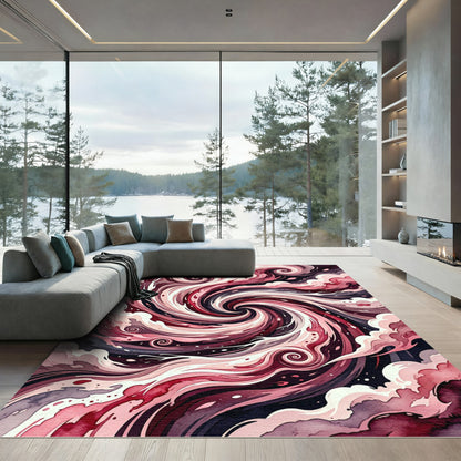 Crimson Swirl Watercolor Abstract Rug
