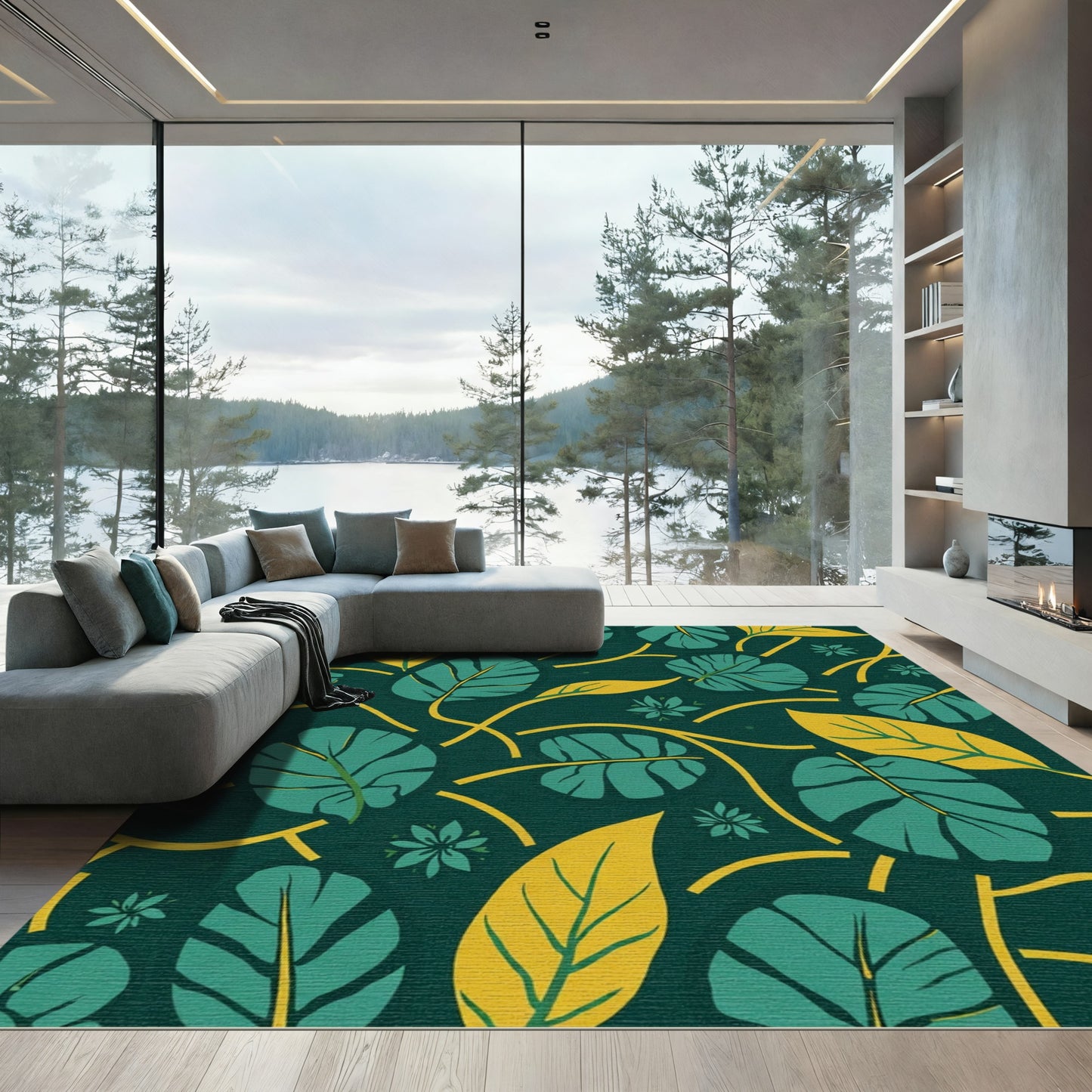 Emerald Green Tropical Leaf Vines Rug