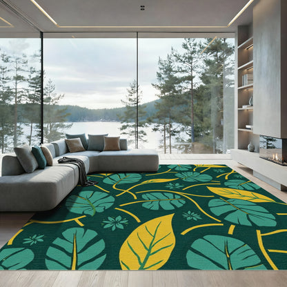 Emerald Green Tropical Leaf Vines Rug