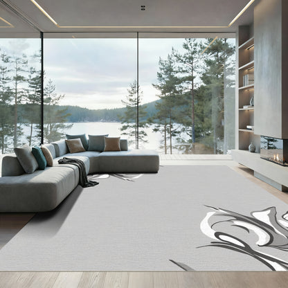 Monochromatic Swirl Abstract Floral Accent Rug