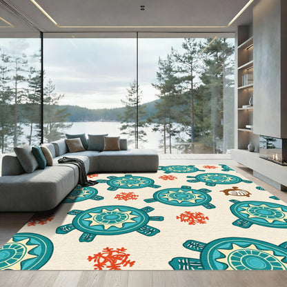 Teal Sun Turtle Coral Scatter Rug
