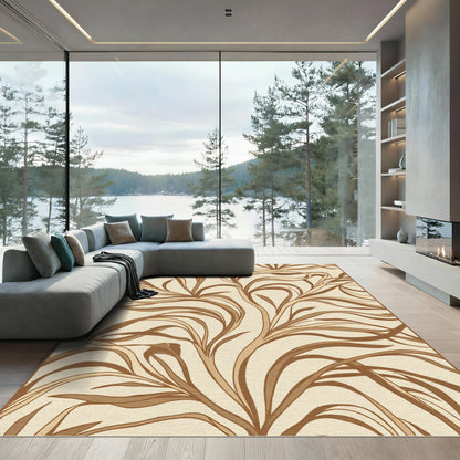 Art Nouveau Tan Organic Swirls Rug