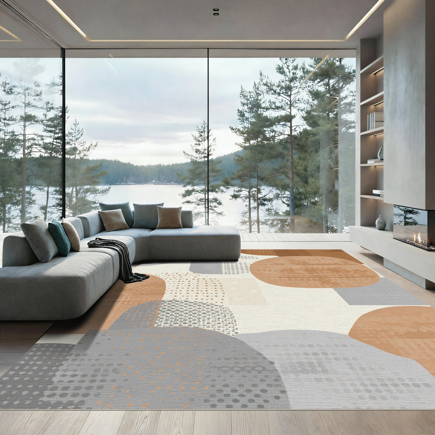Terra Cotta Gray Abstract Shapes Rug