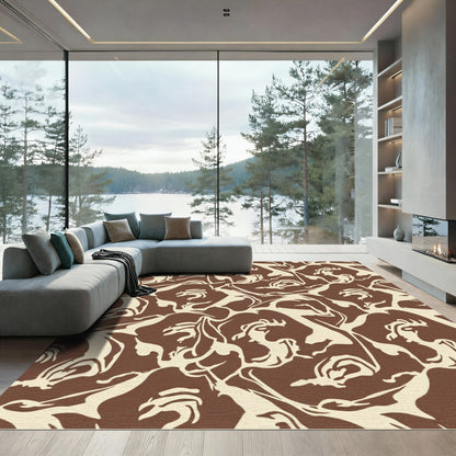 Brown Cream Abstract Face Fusion Rug