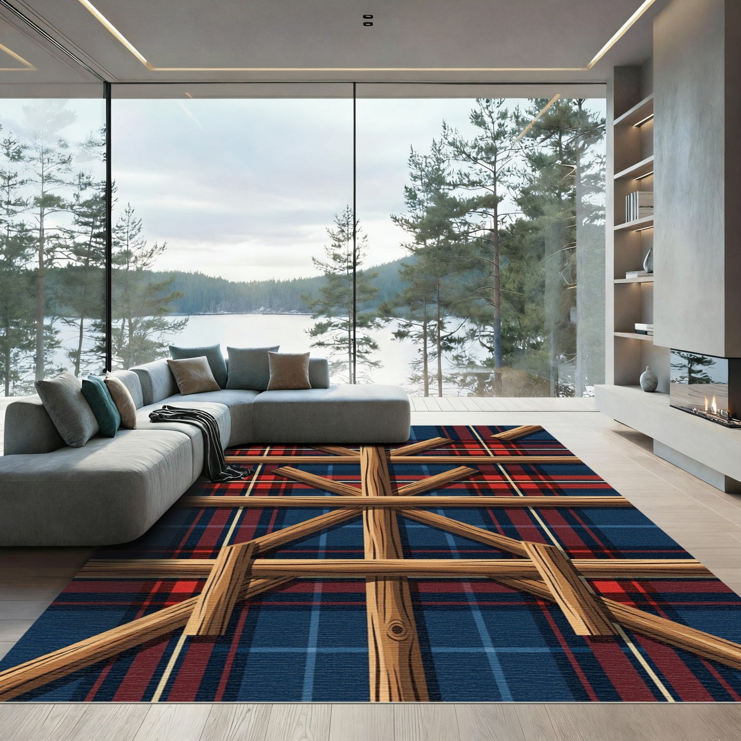 Rustic Crossbeam Tartan Plaid Floor Cover Rug