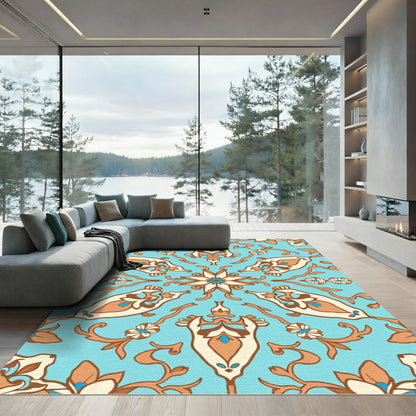 Azure Orange Floral Paisley Medallion Rug