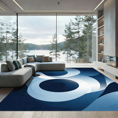 Deep Blue Abstract Swirl Rug