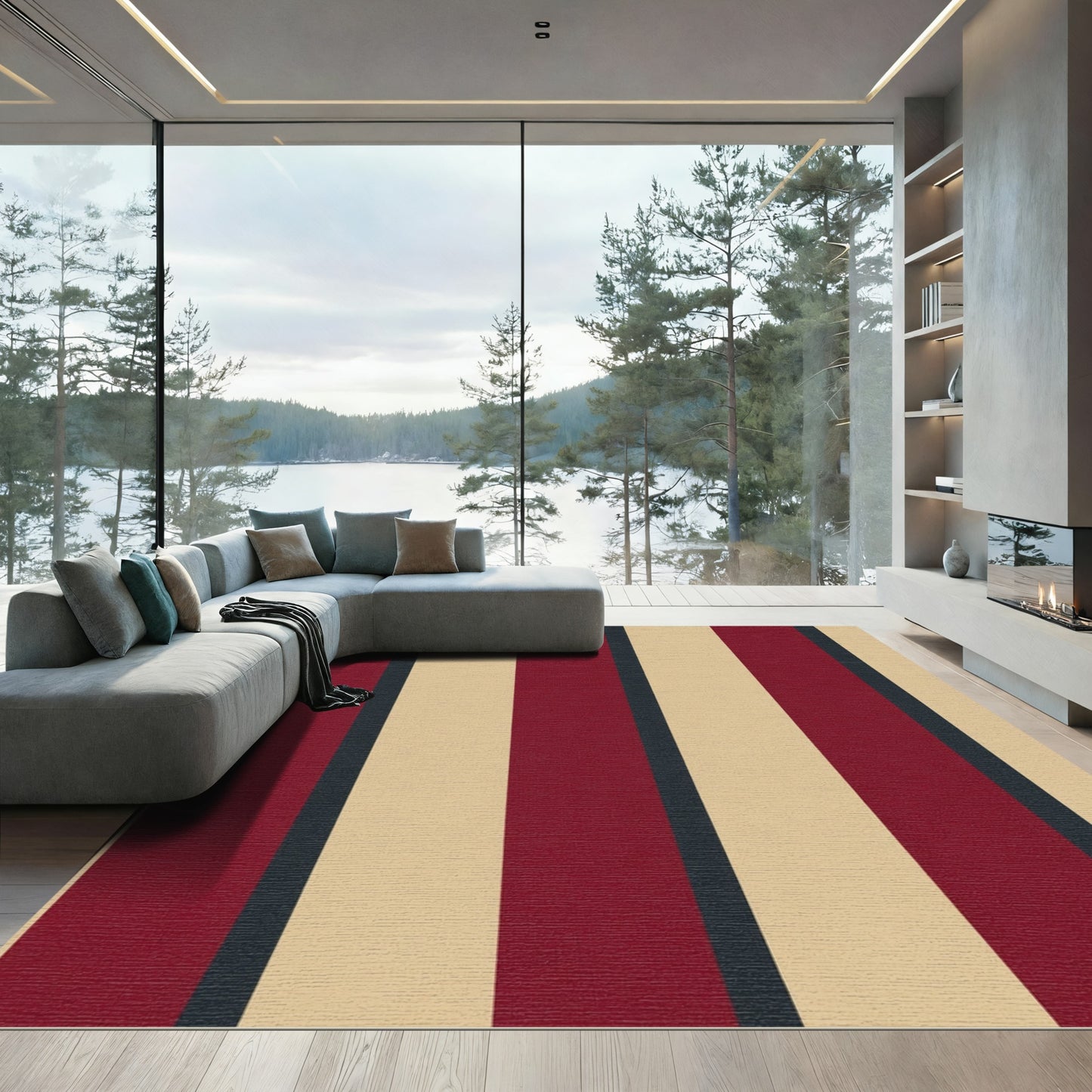 Classic Red Beige Vertical Stripe Rug