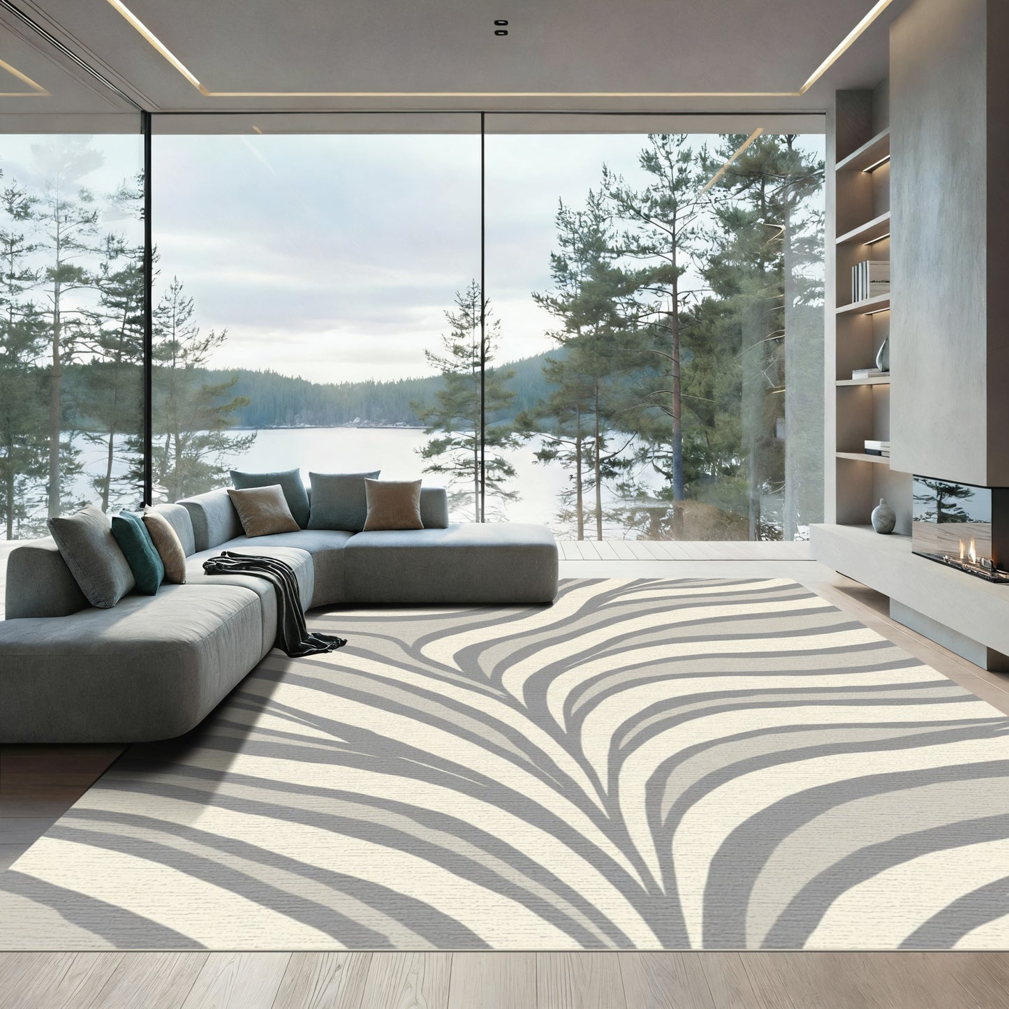 Pale Gray Zebra Stripe Waves Rug