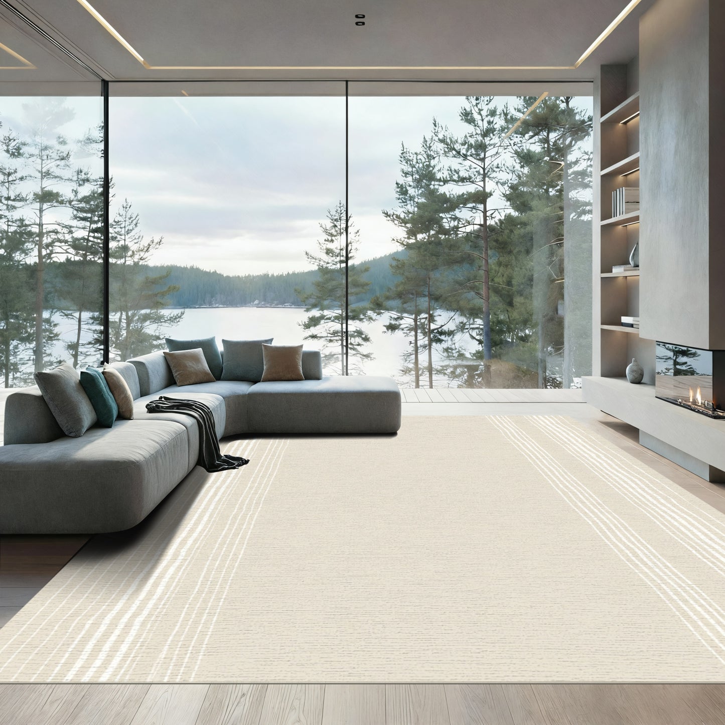 Earthy Beige Abstract Vertical Stripe Rug