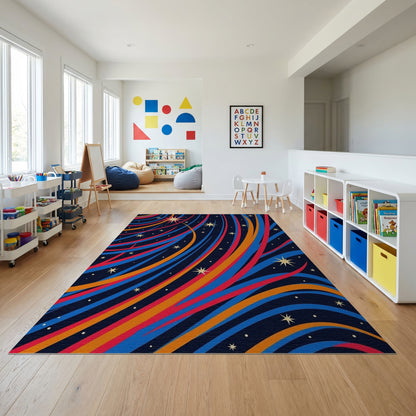 Vibrant Cosmic Swirling Stars Rug
