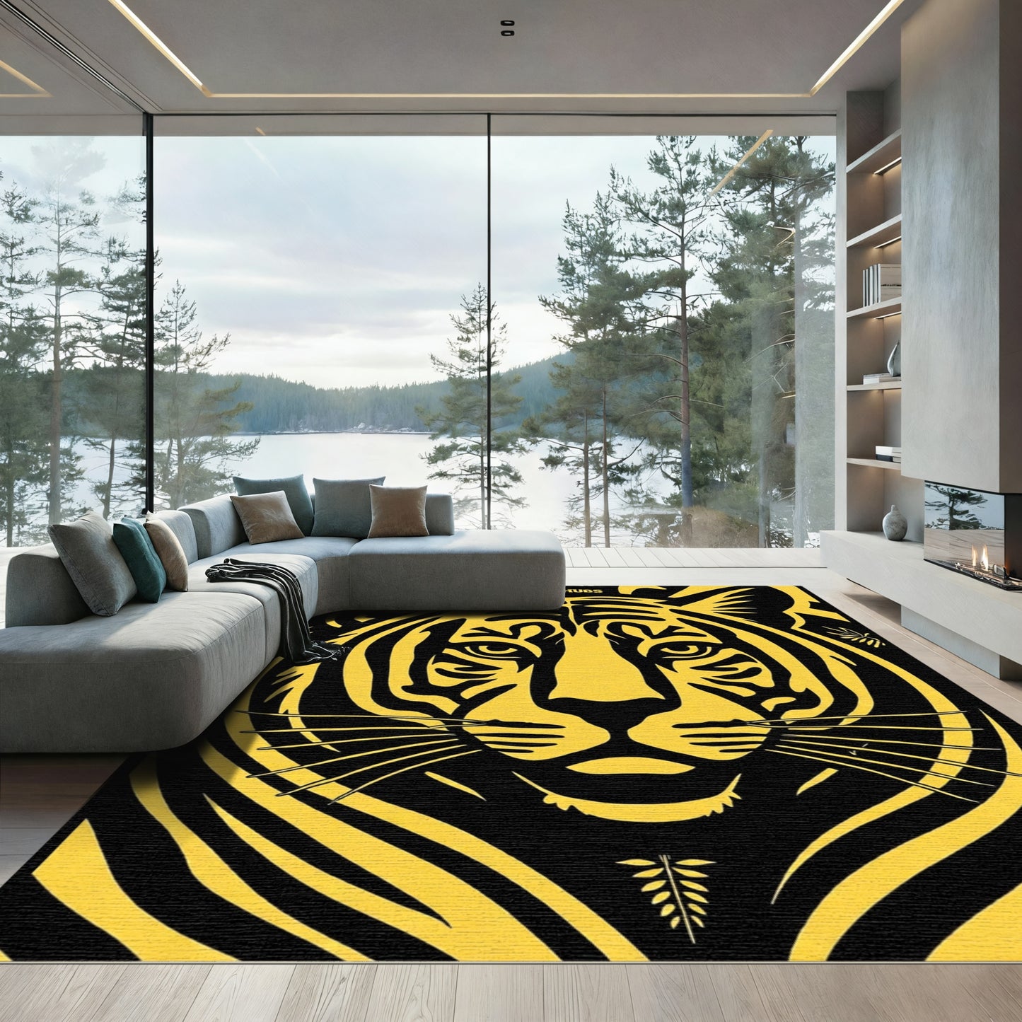 Bold Yellow Tiger Face Close Up Rug