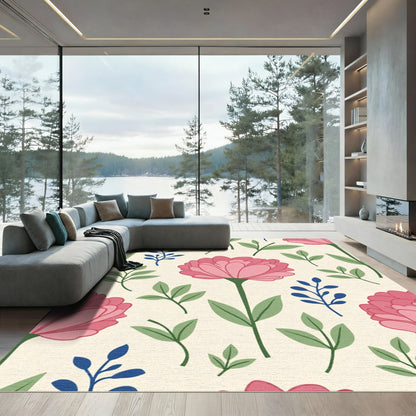 Pink Floral Sprigs Meadow Composition Rug