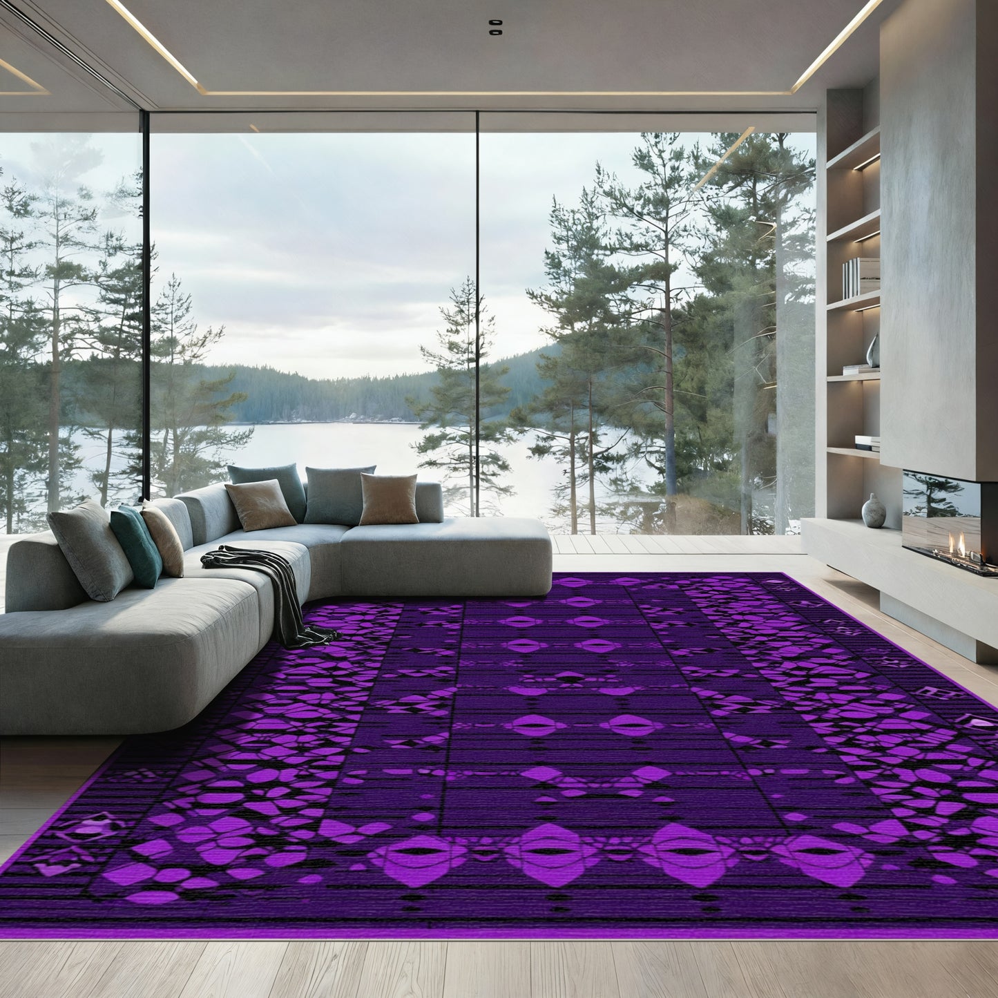 Deep Purple Abstract Geometric Medallions Rug