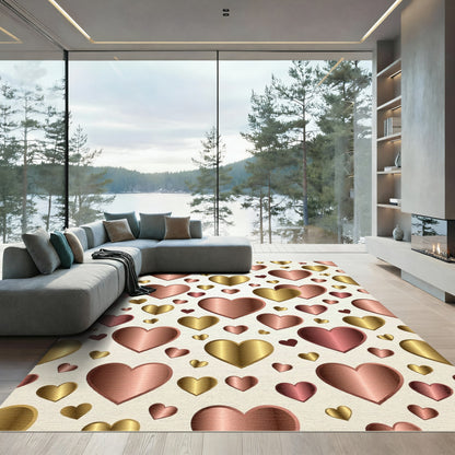Radiant Metallic Hearts Tonal Pattern Rug