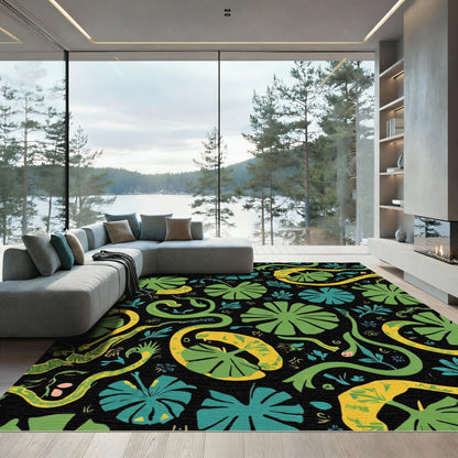 Green Yellow Serpent Jungle Flora Rug