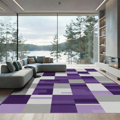 Geometric Plum Gray Blocks Rug