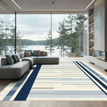 Navy Blue Horizontal Stripe Abstract Rug