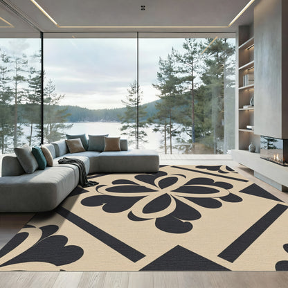 Bold Black Floral Diamond Tiling Rug