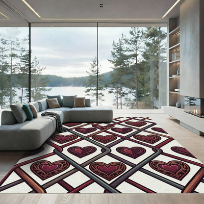 Deep Crimson Heart Weave Composition Rug