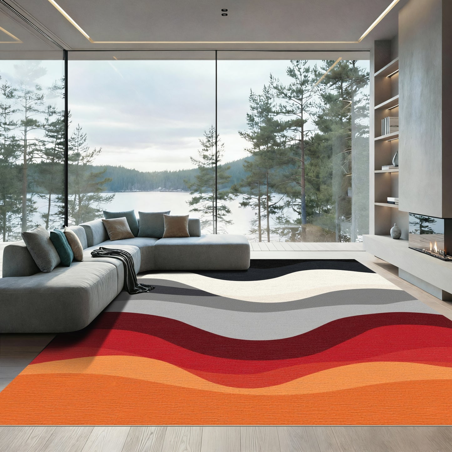 Gradient Abstract Wavy Lines Rug