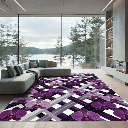 Plum Orchid Lattice Diagonal Grid Rug