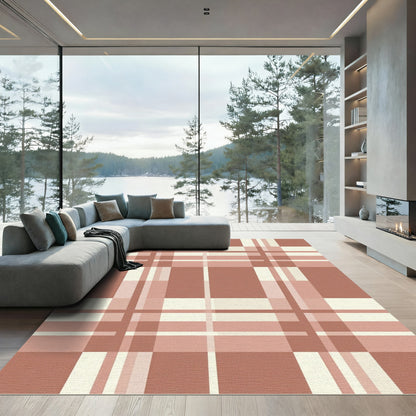 Terracotta Checkered Lines Rug