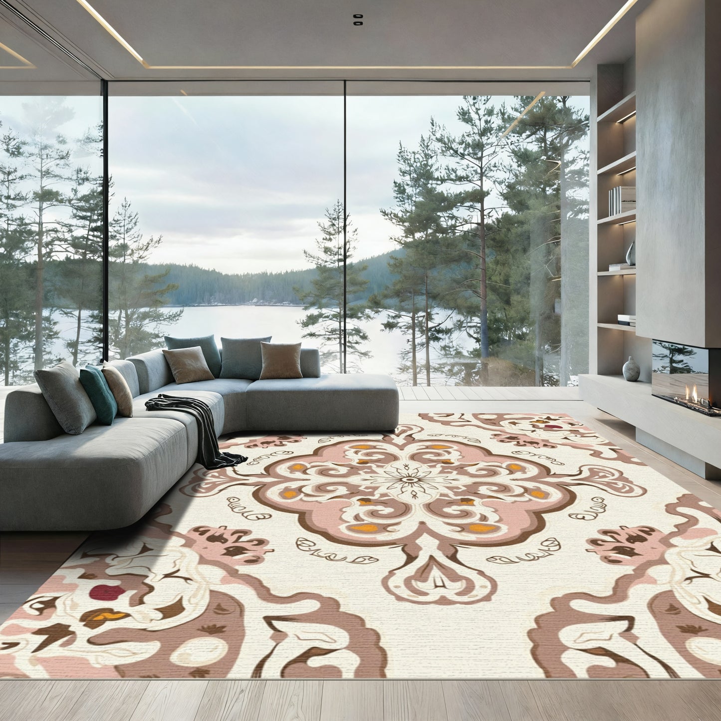 Ornate Floral Medallion Neutral Rug