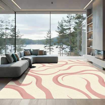 Cream Pink Swirl Abstract Rug