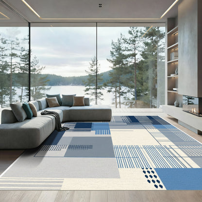 Abstract Blue Geometric Line Arrangement Rug