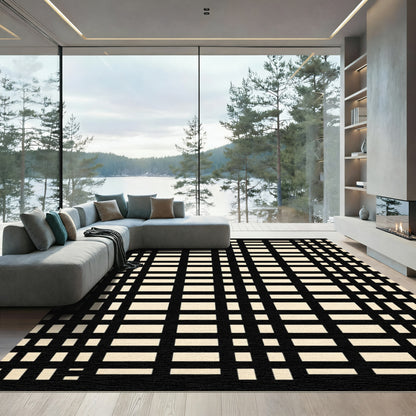 Black Cream Gingham Checkered Rectangles Rug