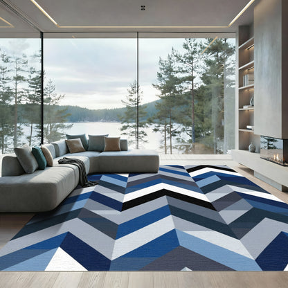 Chic Navy Blue Chevron Blocks Rug