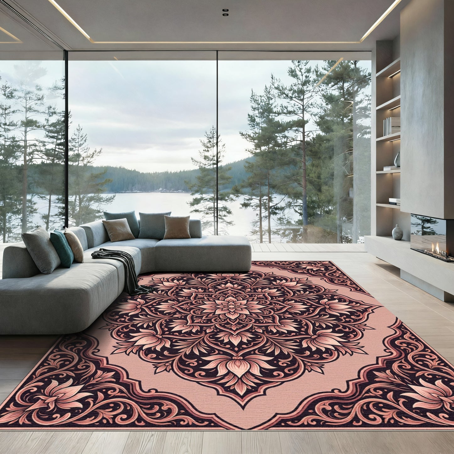 Vintage Rose Floral Mandala Accent Rug