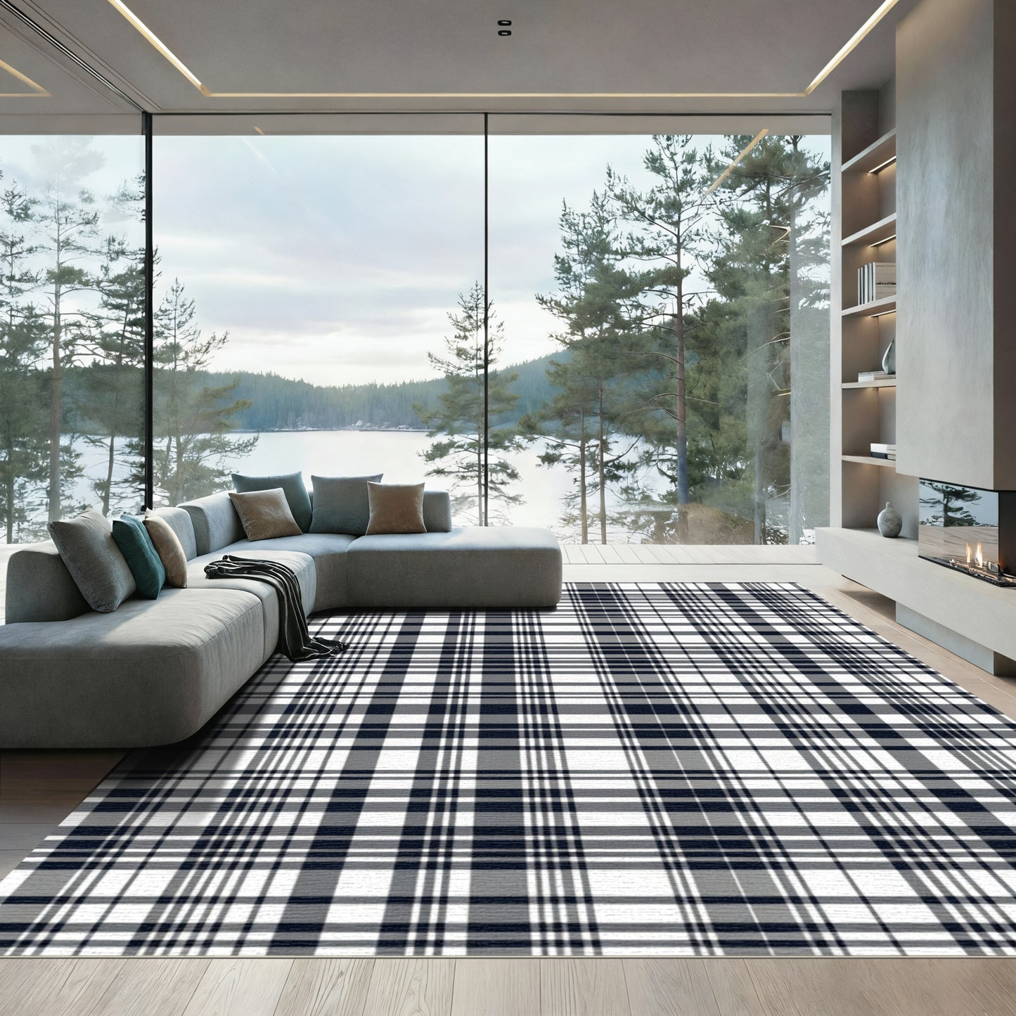 Classic Blue White Tartan Weave Rug