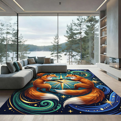 Celestial Fox Constellation Golden Starry Abyss Rug