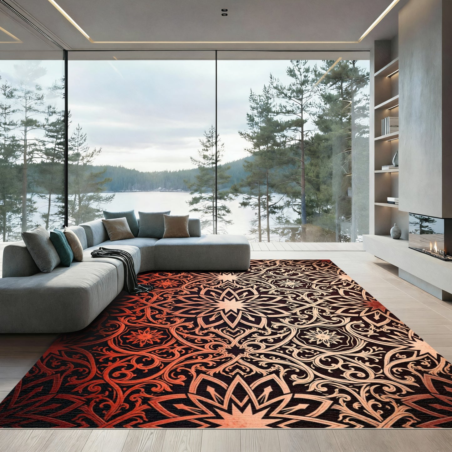 Red And Gold Floral Medallion Rug