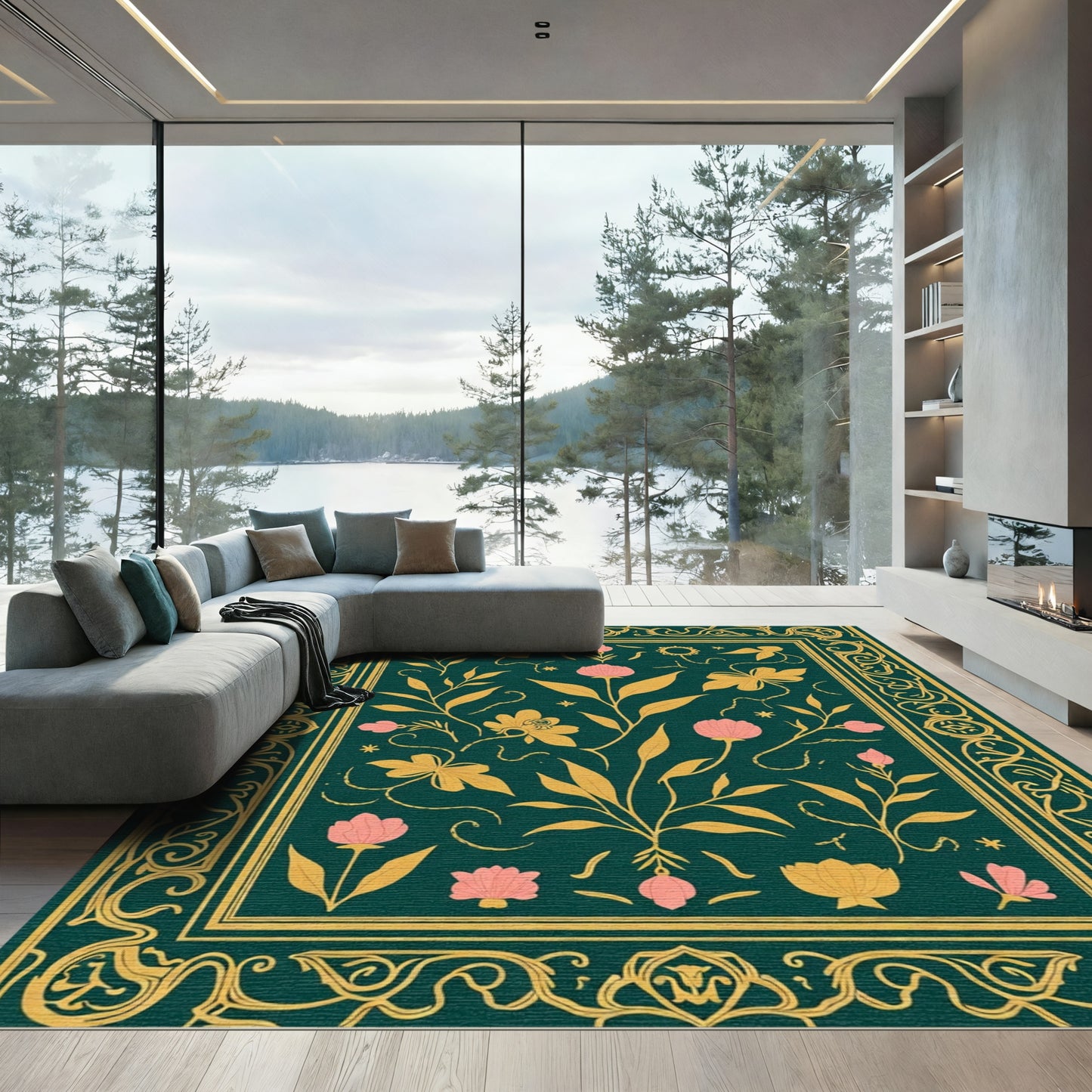 Emerald Garden Floral Whimsical Rug