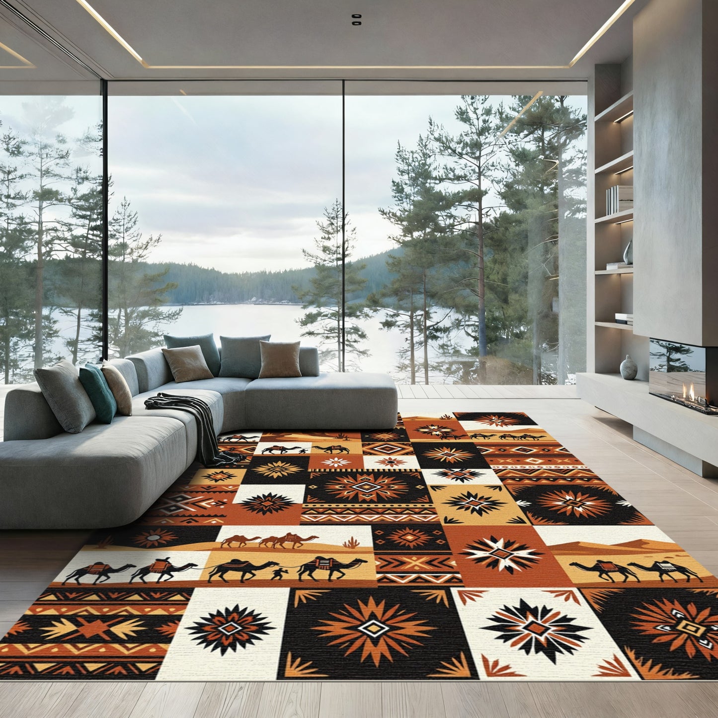 Caravan Desert Medallions Orange Black Rug