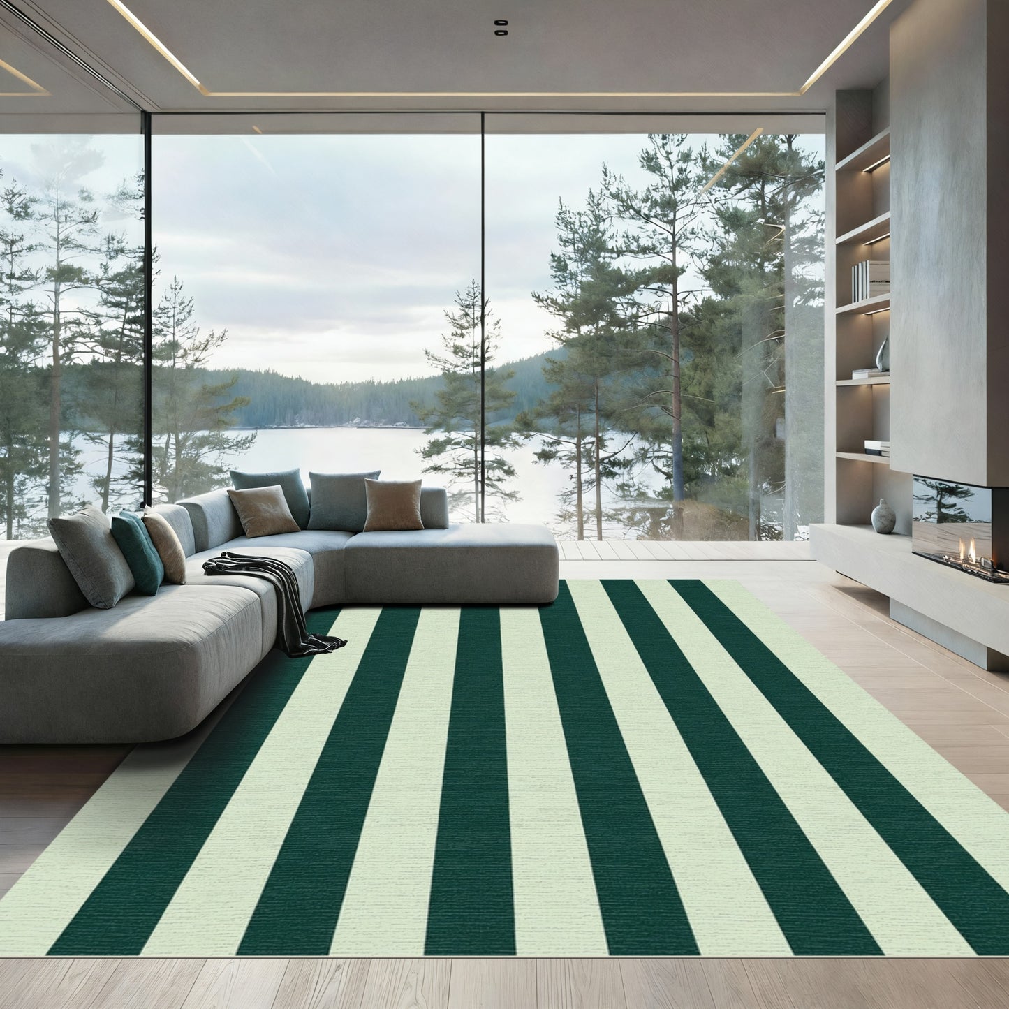 Emerald Green Cream Stripe Rug