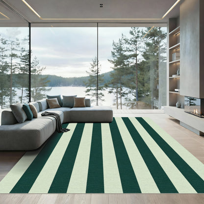 Emerald Green Cream Stripe Rug