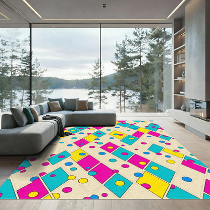Vibrant Pink Teal Yellow Diamond Dots Rug