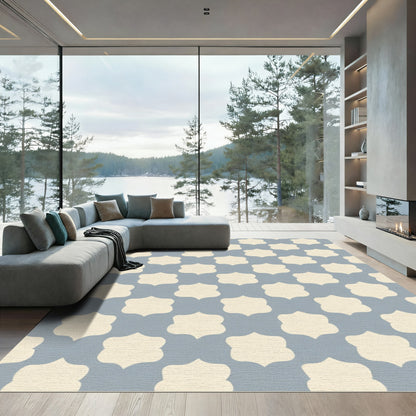 Dusty Blue Cream Quatrefoil Overlay Rug