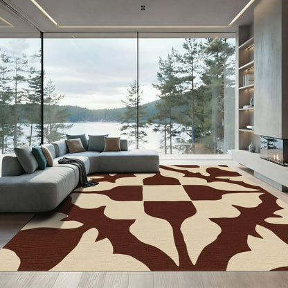 Deep Red Cream Organic Swirl Rug