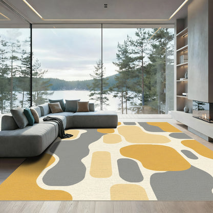 Midcentury Ochre Gray Organic Forms Rug