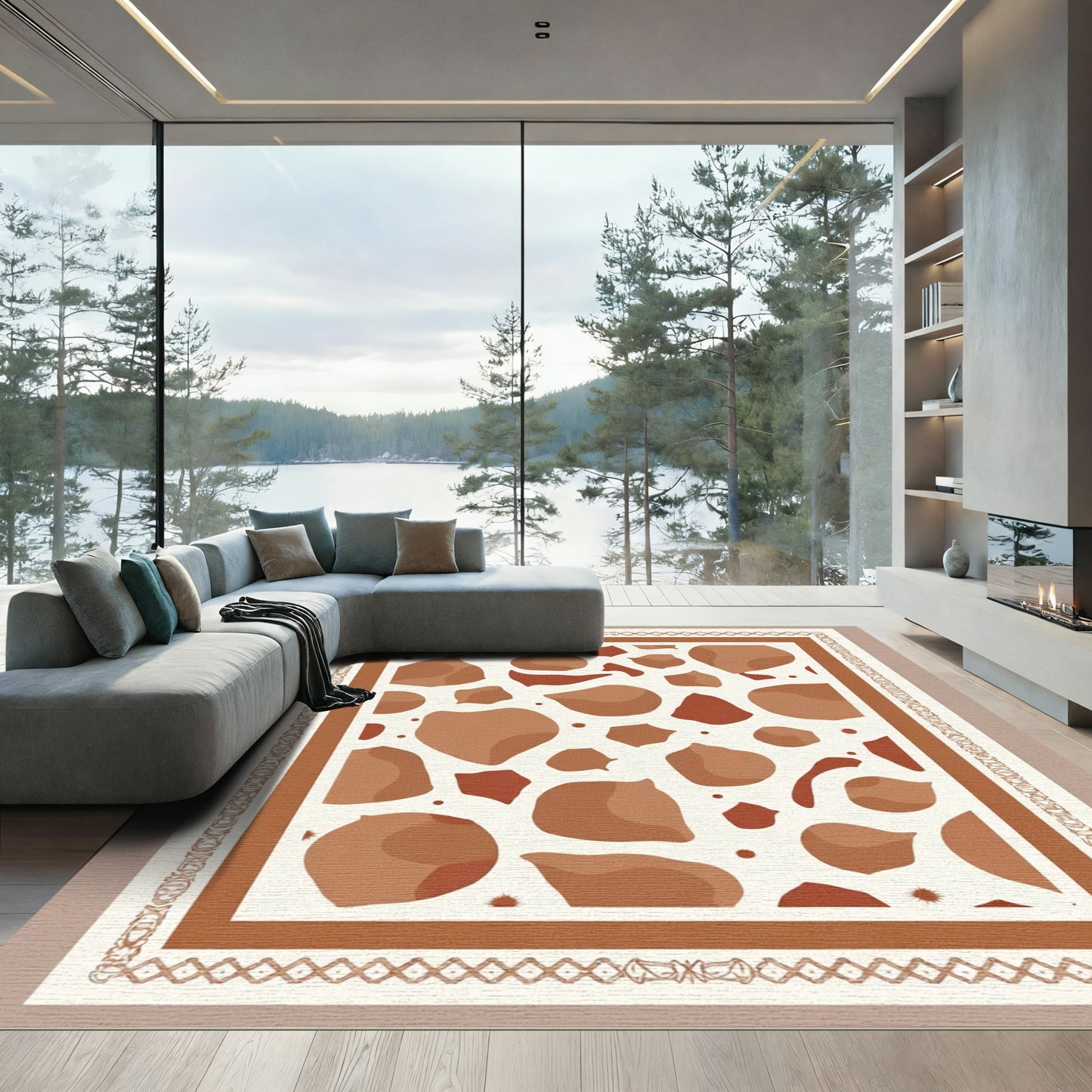 Terra Cotta Organic Midcentury Irregular Forms Rug