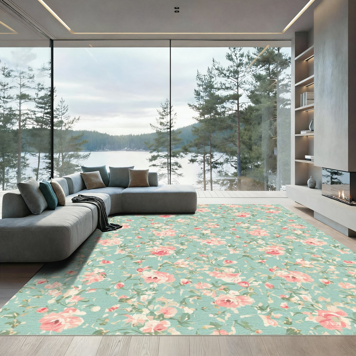 Whimsical Pink Rose Garden Floral Rug